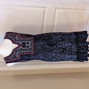 Bila Embroidered Beaded Boho Sleeveless Midi Dress. Size Large